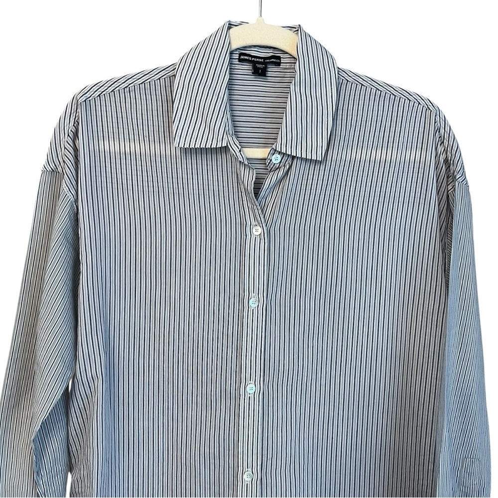James Perse Los Angeles Shirt Dress Grey Stripe 1 Small Minimalist Contemporary - Picture 2 of 7